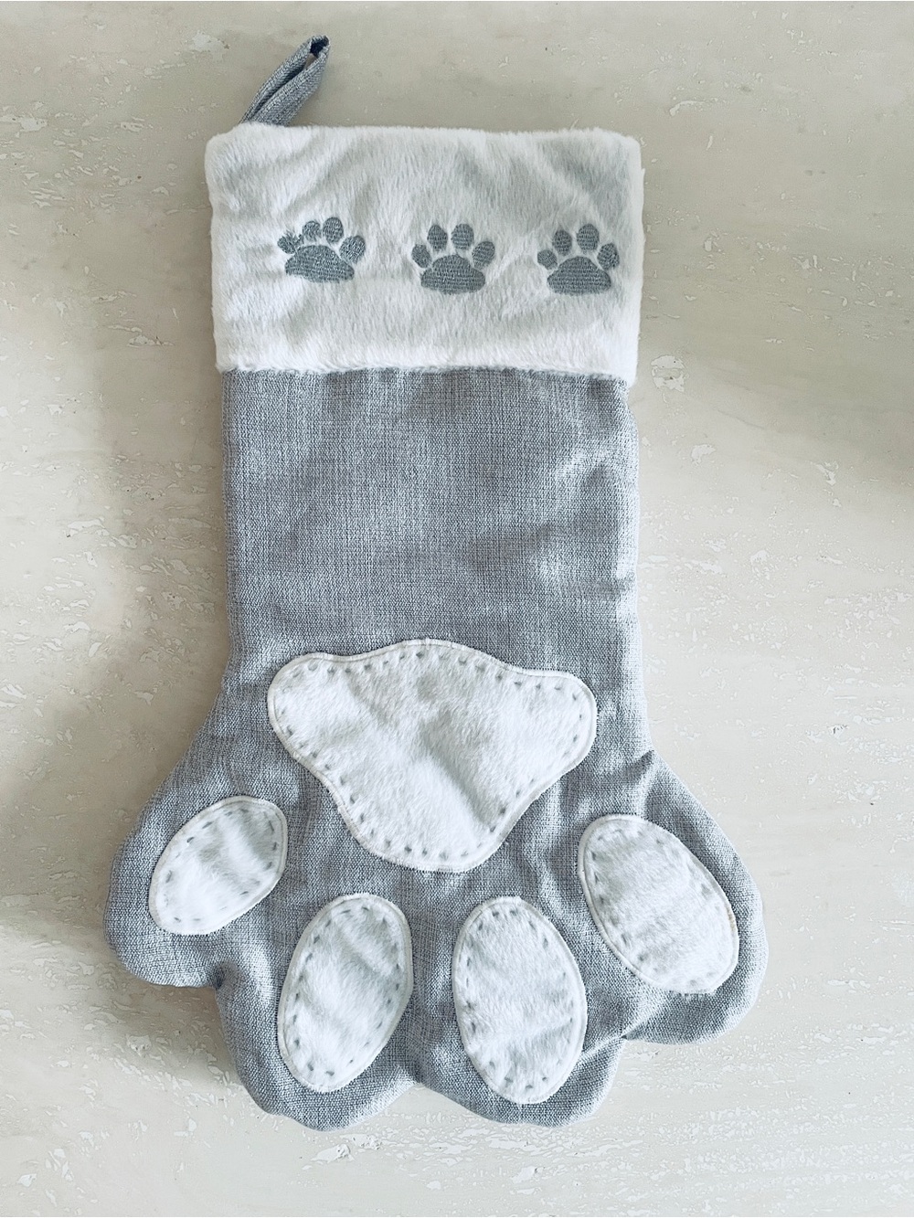 Paw Christmas Stocking for Dog Cat Animal Holiday Paws Gift 19" White Grey